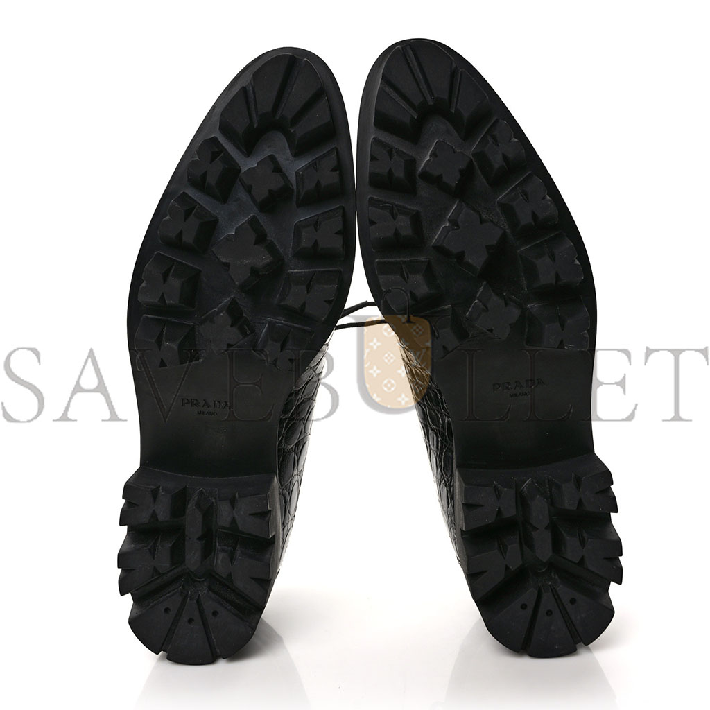 PRADA CROCODILE LACE UP 50MM LOAFERS 39 BLACK