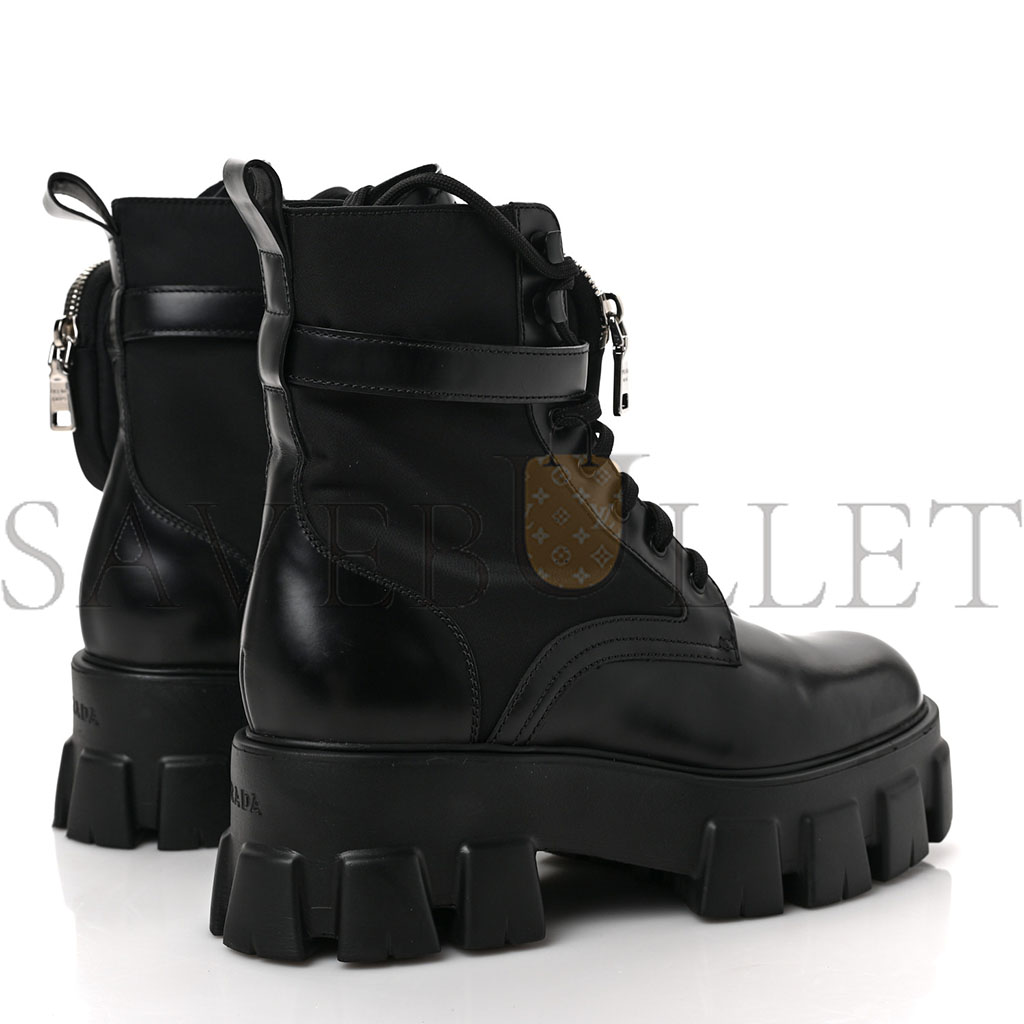 PRADA SPAZZOLATO ROIS NYLON METAL TRIANGLE LOGO MONOLITH POUCH POCKET 55MM BOOTS 39 BLACK
