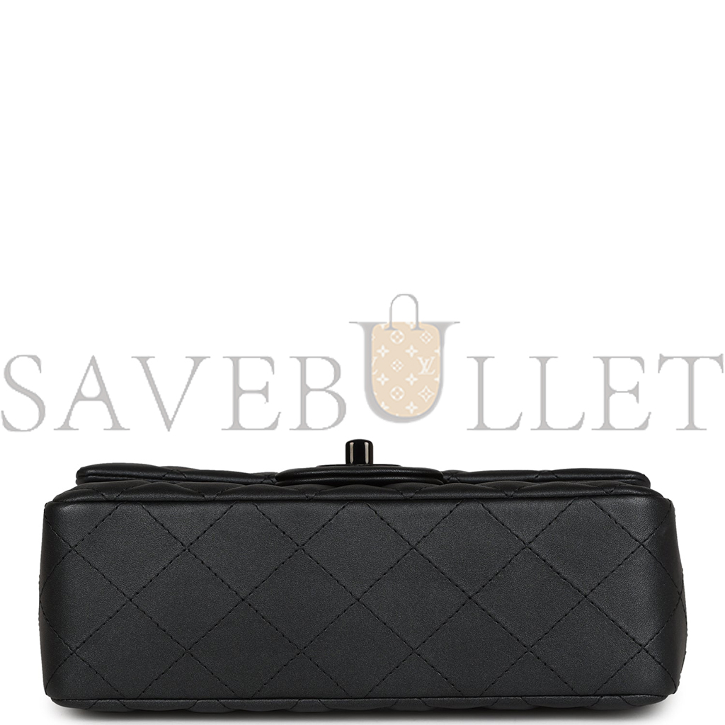 CHANEL MINI RECTANGULAR FLAP SO BLACK IRIDESCENT LAMBSKIN BLACK HARDWARE AP1116 (20*13*6cm) 