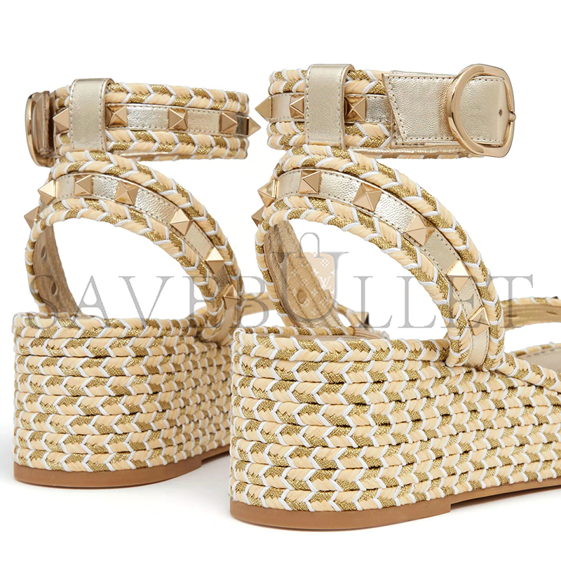 VALENTINO ROCKSTUD FLATFORM SANDALIN LAMINATED NAPPA LEATHER 45MM 4W2S0GI3DYM_YBS