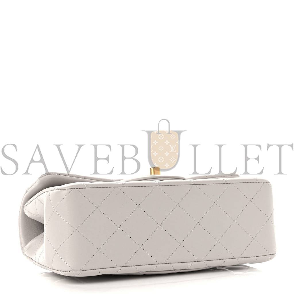 CHANEL LAMBSKIN QUILTED MINI TOP HANDLE RECTANGULAR FLAP GREY GOLD HARDWARE (20*13*6cm)