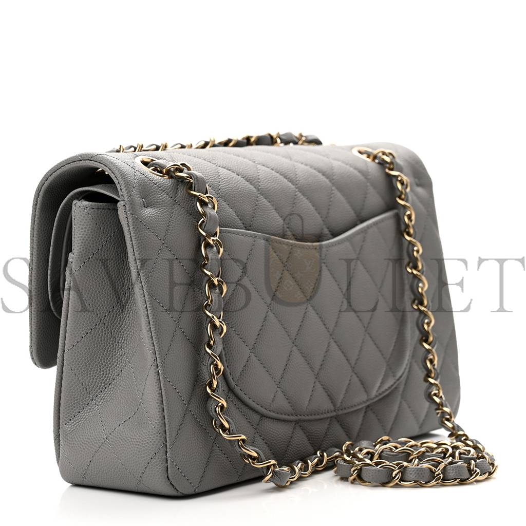 CHANEL CAVIAR QUILTED MEDIUM DOUBLE FLAP GREY ROSE GOLD HARDWARE (25*17*6cm)