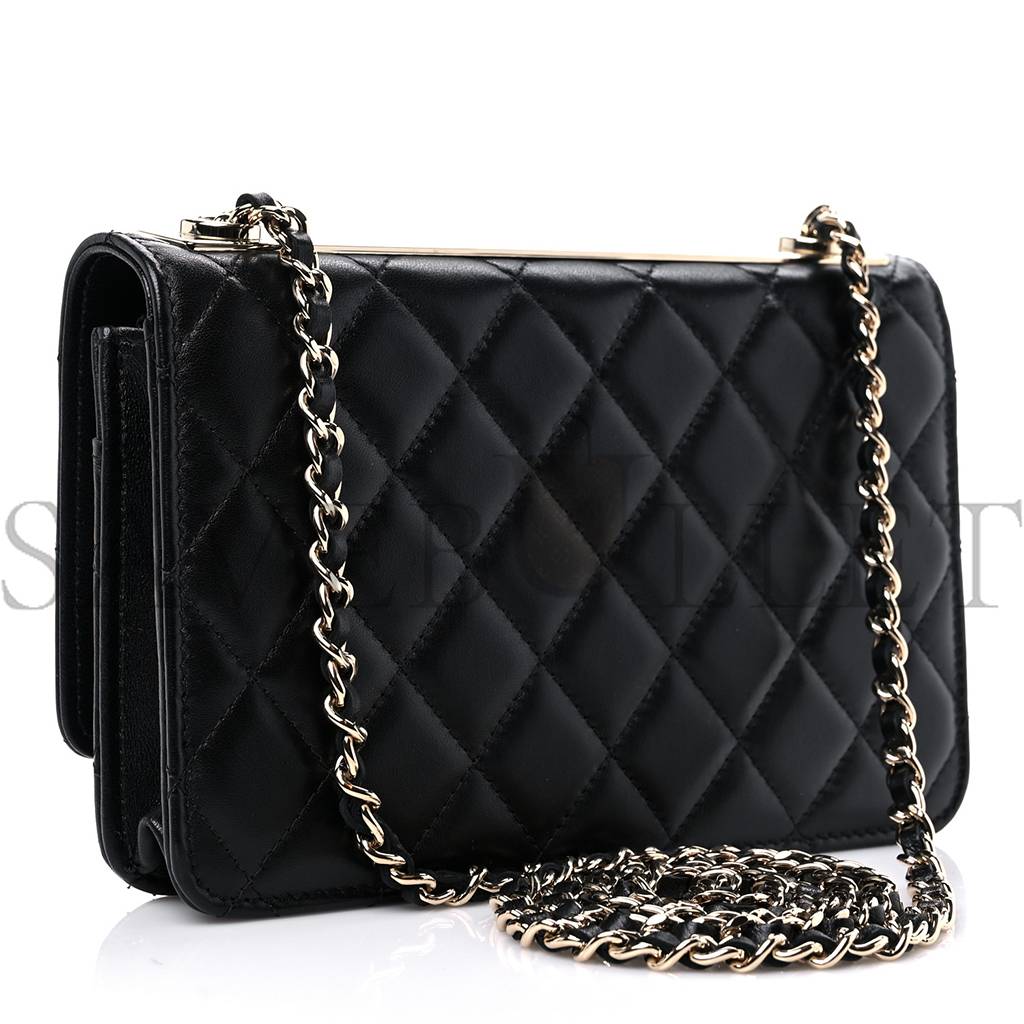 CHANEL LAMBSKIN QUILTED TRENDY CC WALLET ON CHAIN WOC BLACK ROSE GOLD HARDWARE (19*13*4cm)