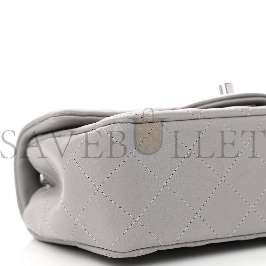 CHANEL LAMBSKIN QUILTED MINI RECTANGULAR FLAP GREY SILVER HARDWARE (20*12*6cm)