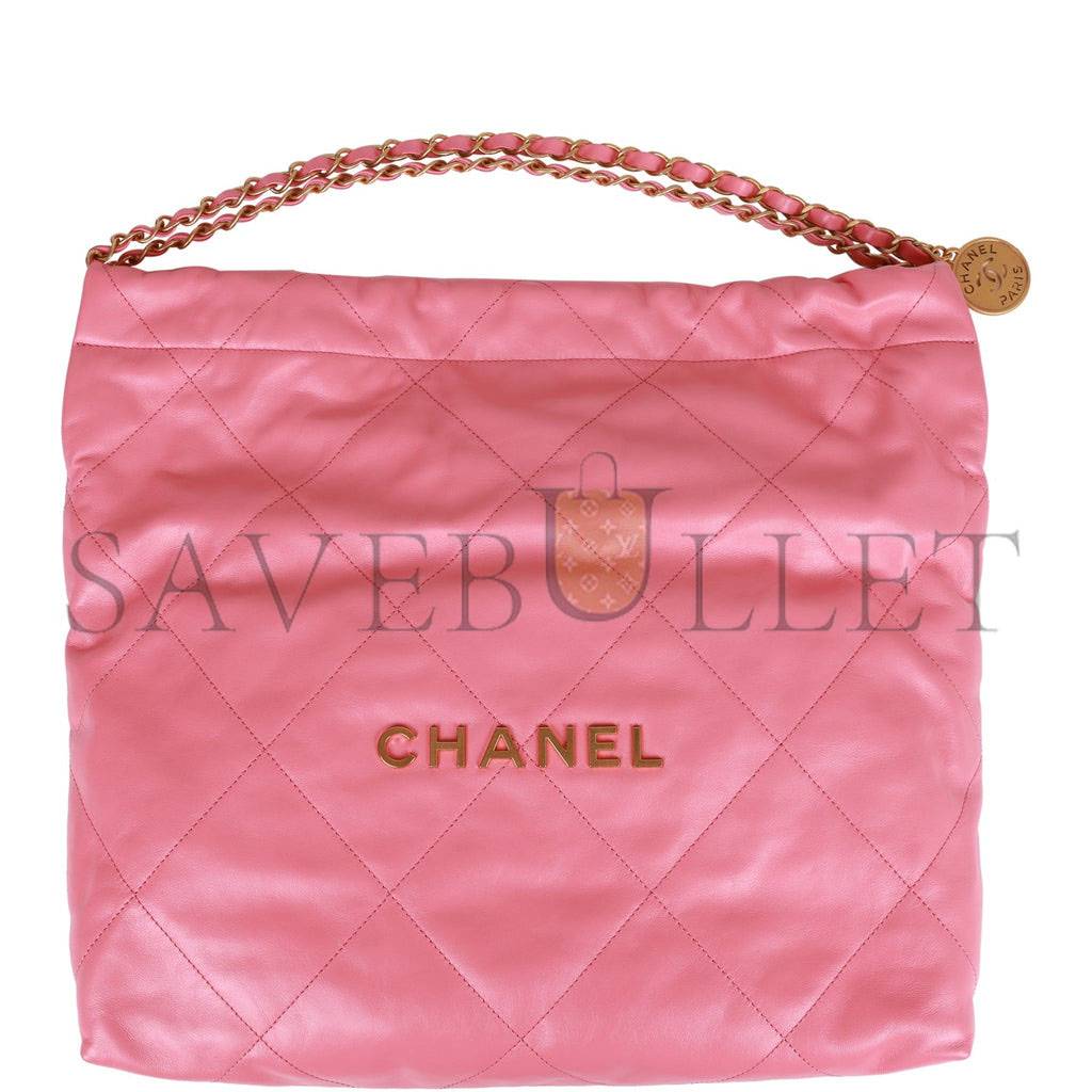 CHANEL SMALL 22 BAG PINK CALFSKIN GOLD HARDWARE (30*28*8cm)