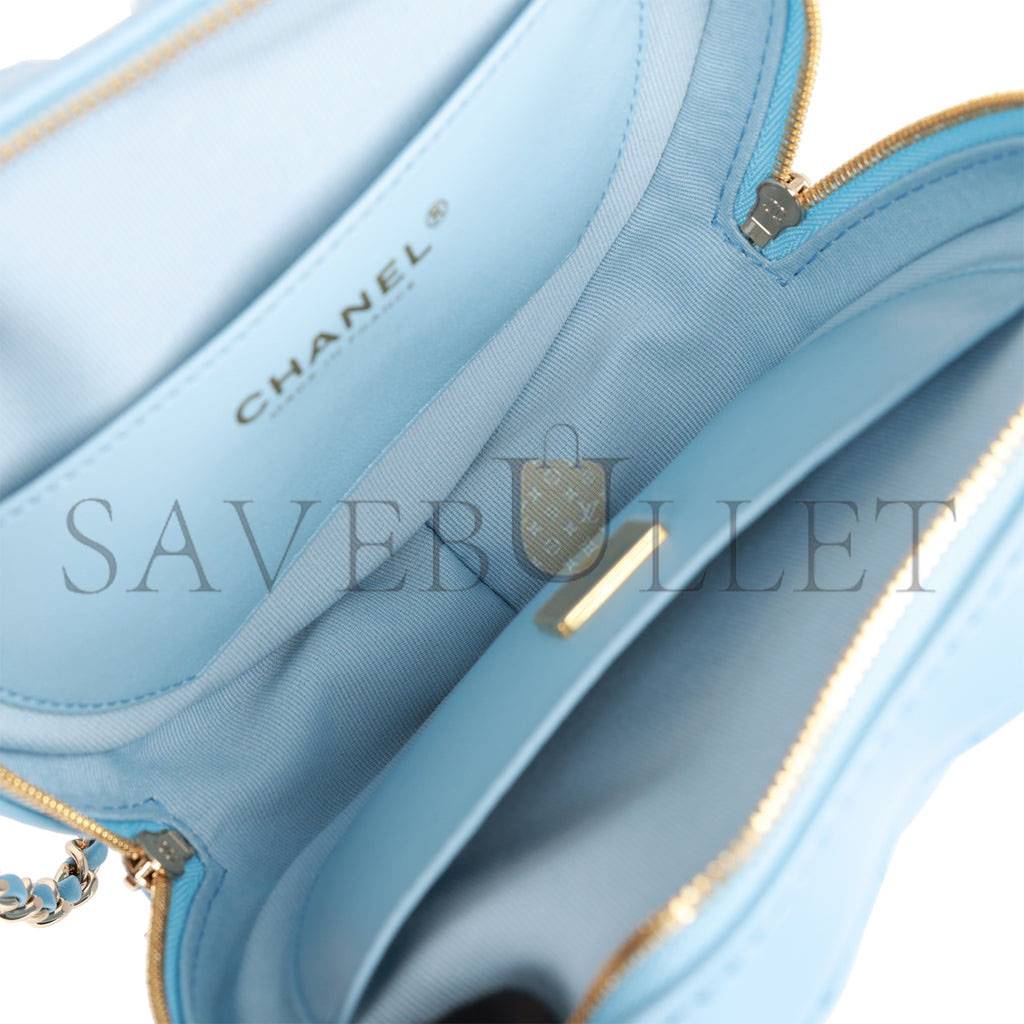 CHANEL CC IN LOVE LARGE HEART BAG BLUE LAMBSKIN LIGHT GOLD HARDWARE (20*18*6cm)