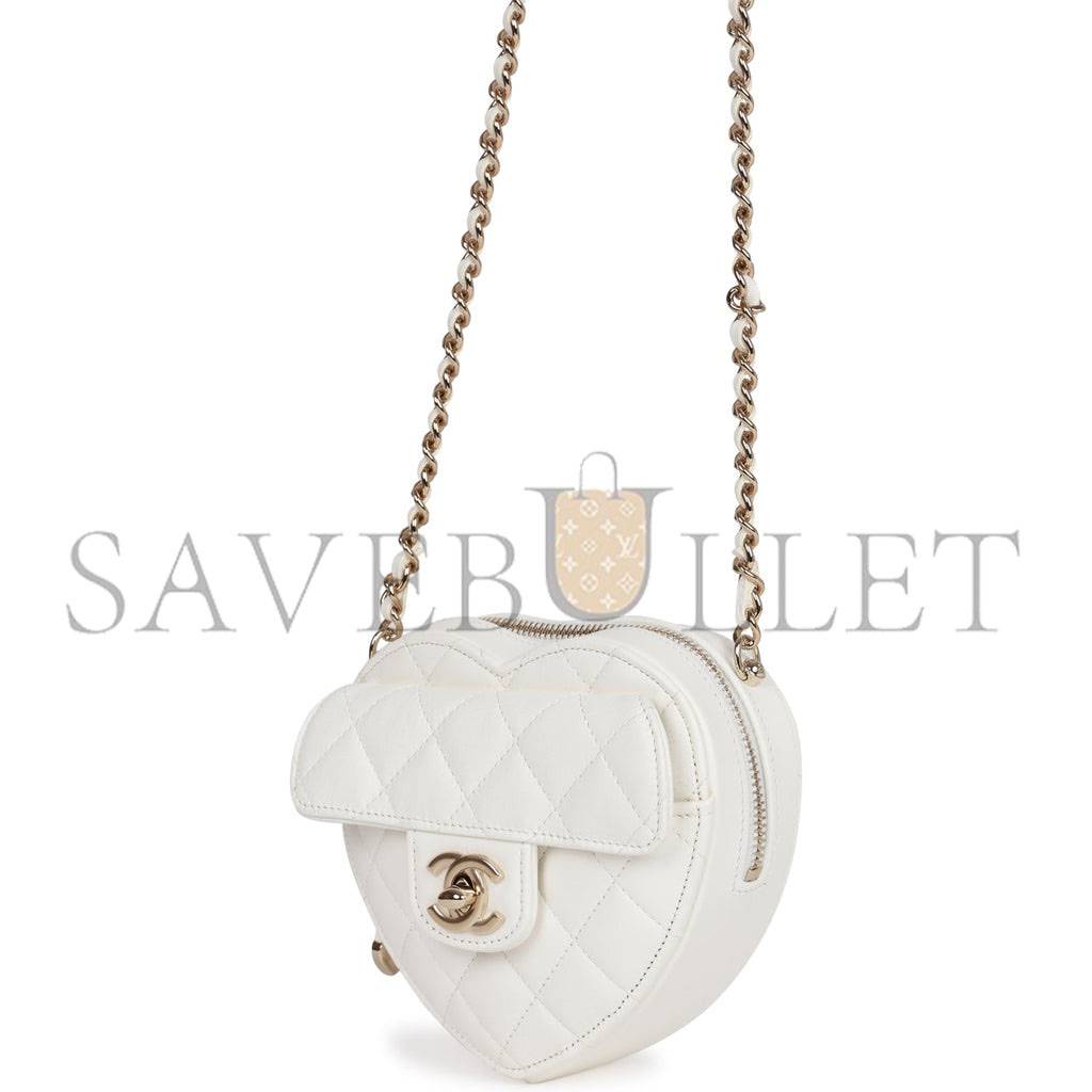 CHANEL CC IN LOVE HEART CLUTCH WITH CHAIN WHITE LAMBSKIN LIGHT GOLD HARDWARE (13*13*5cm)