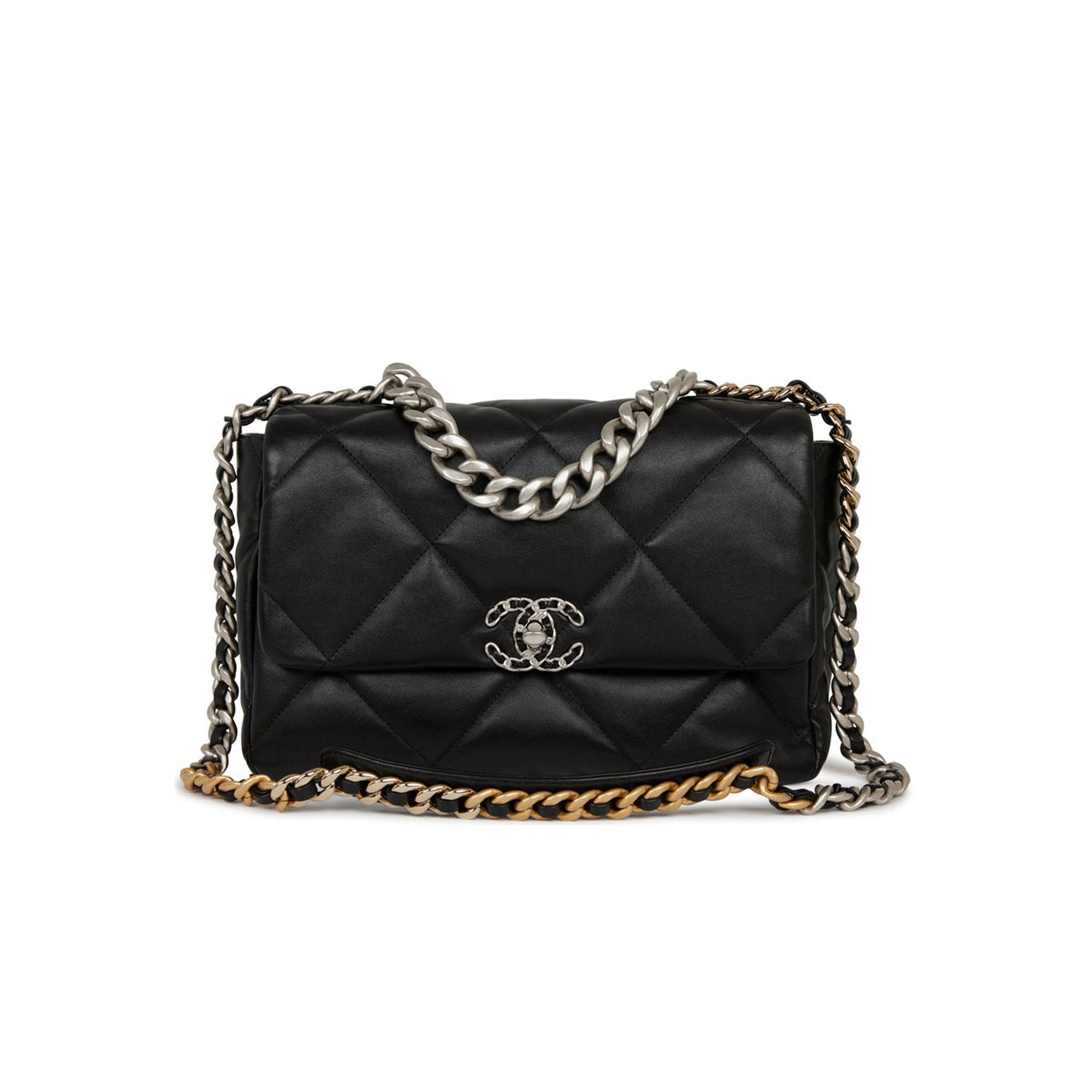 CHANEL LARGE 19 FLAP BAG BLACK LAMBSKIN MIXED HARDWARE (30*20*9cm)