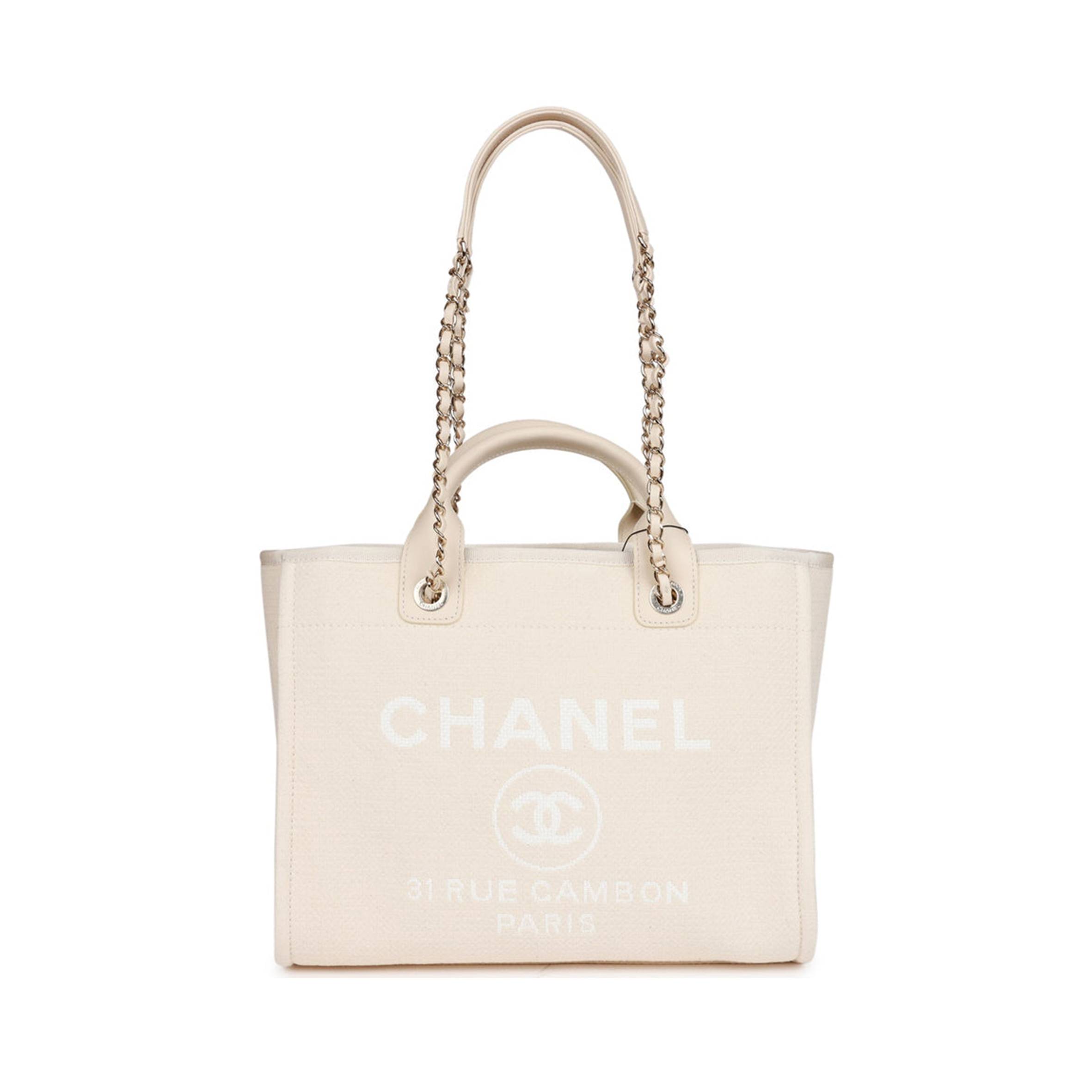 CHANEL LARGE DEAUVILLE SHOPPING BAG WHITE BOUCLE LIGHT GOLD HARDWARE (41*28*15cm)