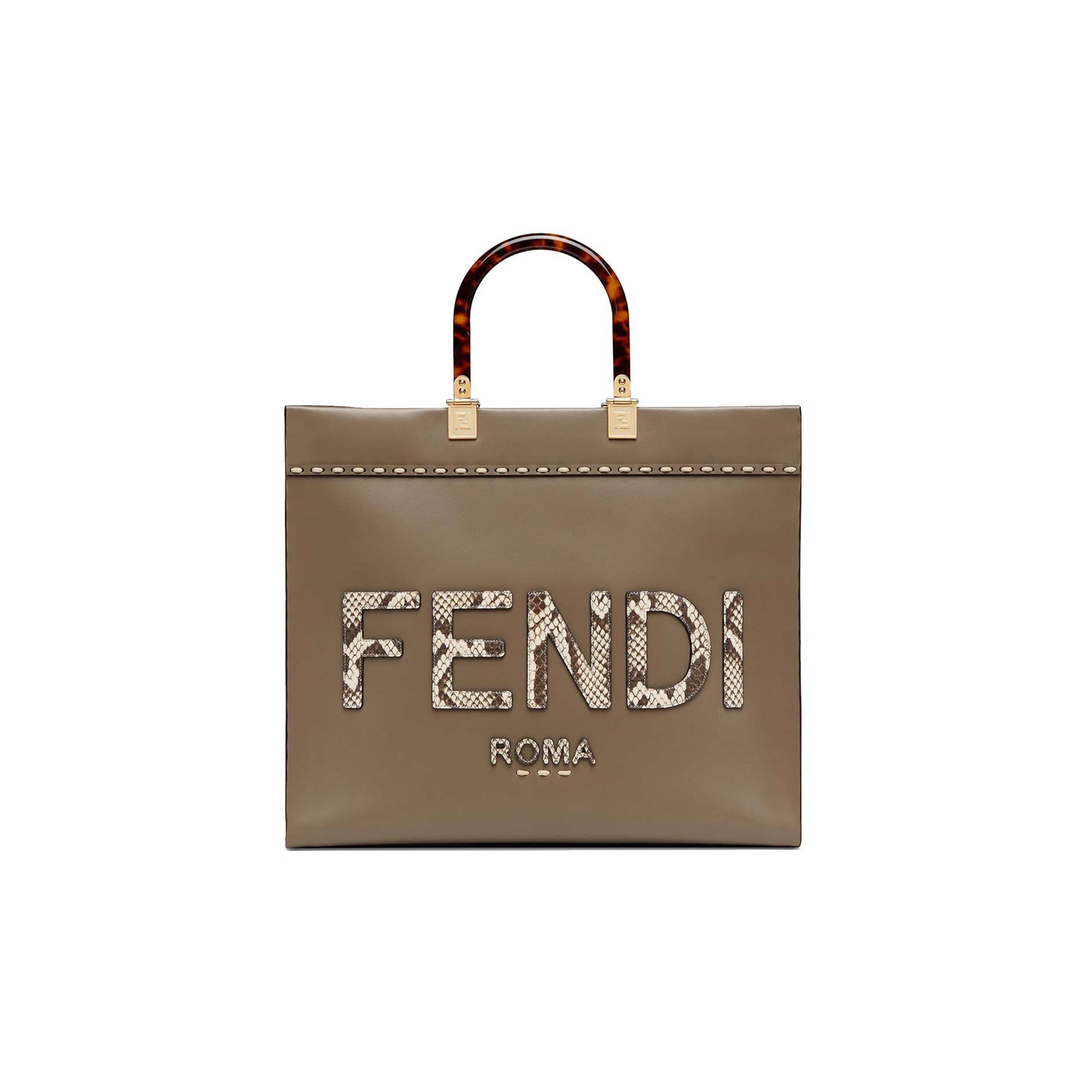 FENDI SUNSHINE MEDIUM - GRAY LEATHER AND ELAPHE SHOPPER 8BH386AHN5F1FEN (35*31*17cm)