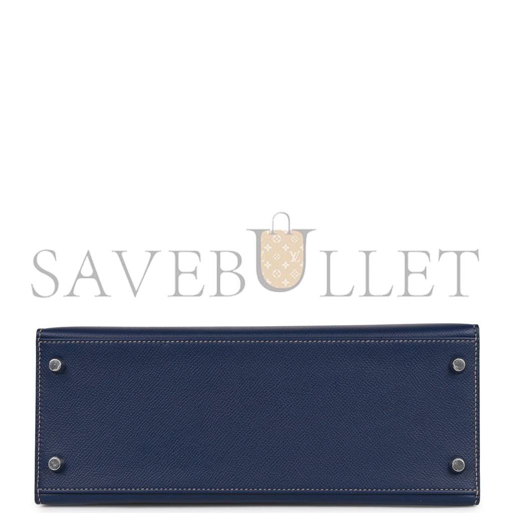 HERMES SPECIAL ORDER (HSS) KELLY SELLIER 28 BLEU INDIGO EPSOM PALLADIUM HARDWARE (28*22*10cm)