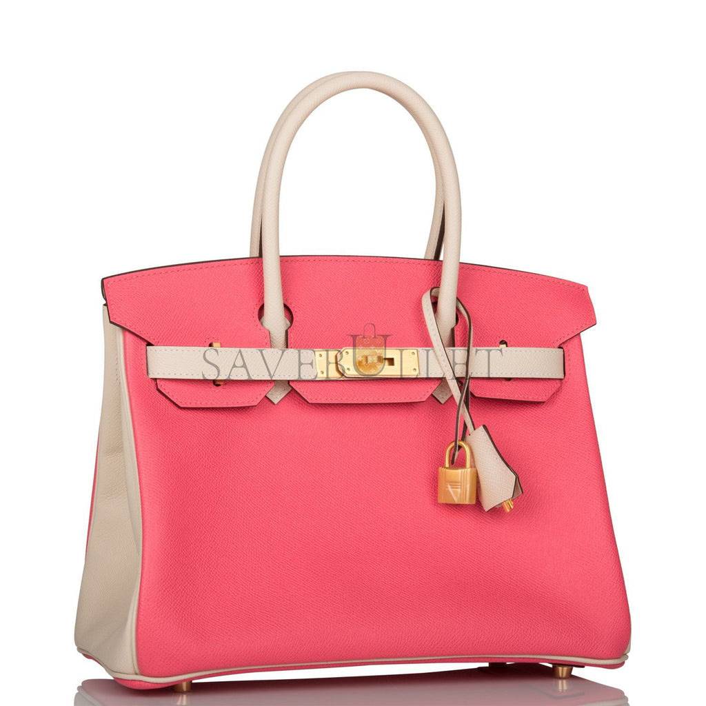 HERMES SPECIAL ORDER (HSS) BIRKIN 30 CRAIE AND ROSE AZALEE EPSOM BRUSHED GOLD HARDWARE ( 30cm*22*16cm)