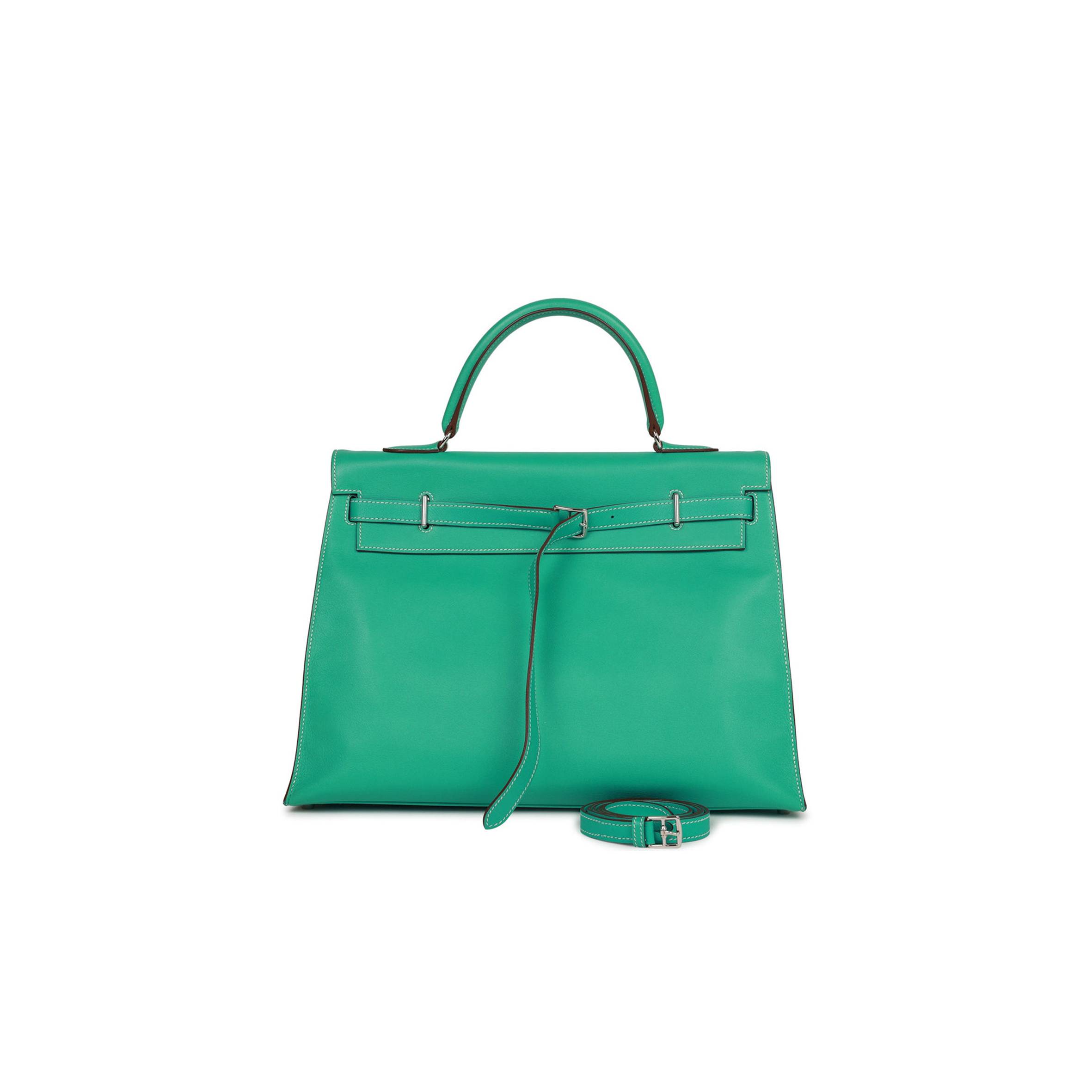 HERMES KELLY FLAT 35 LAGOON SWIFT PALLADIUM HARDWARE (35*25*14cm)