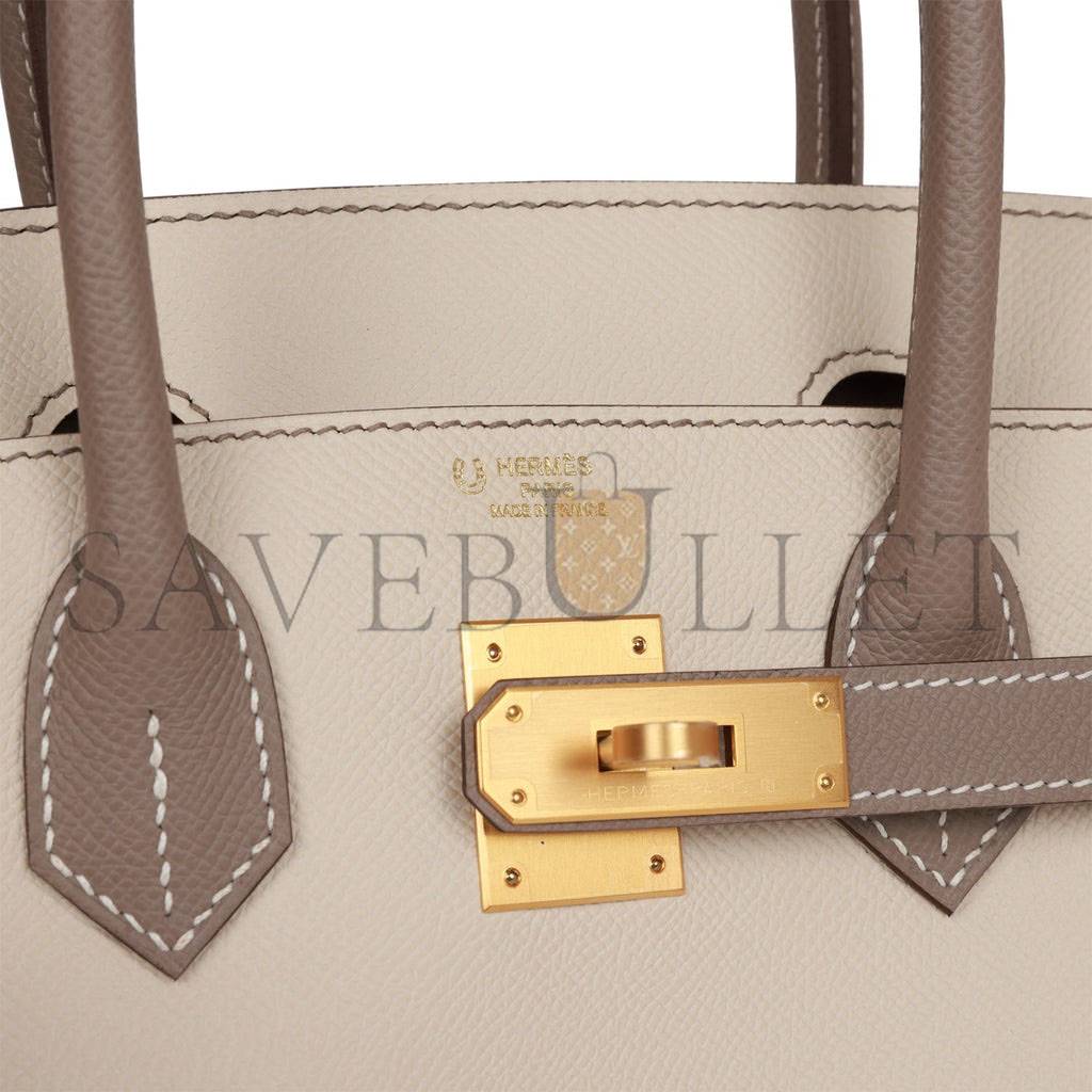 HERMES SPECIAL ORDER (HSS) BIRKIN 30 CRAIE AND GRIS ASPHALTE EPSOM BRUSHED GOLD HARDWARE( 30cm*22*16cm)