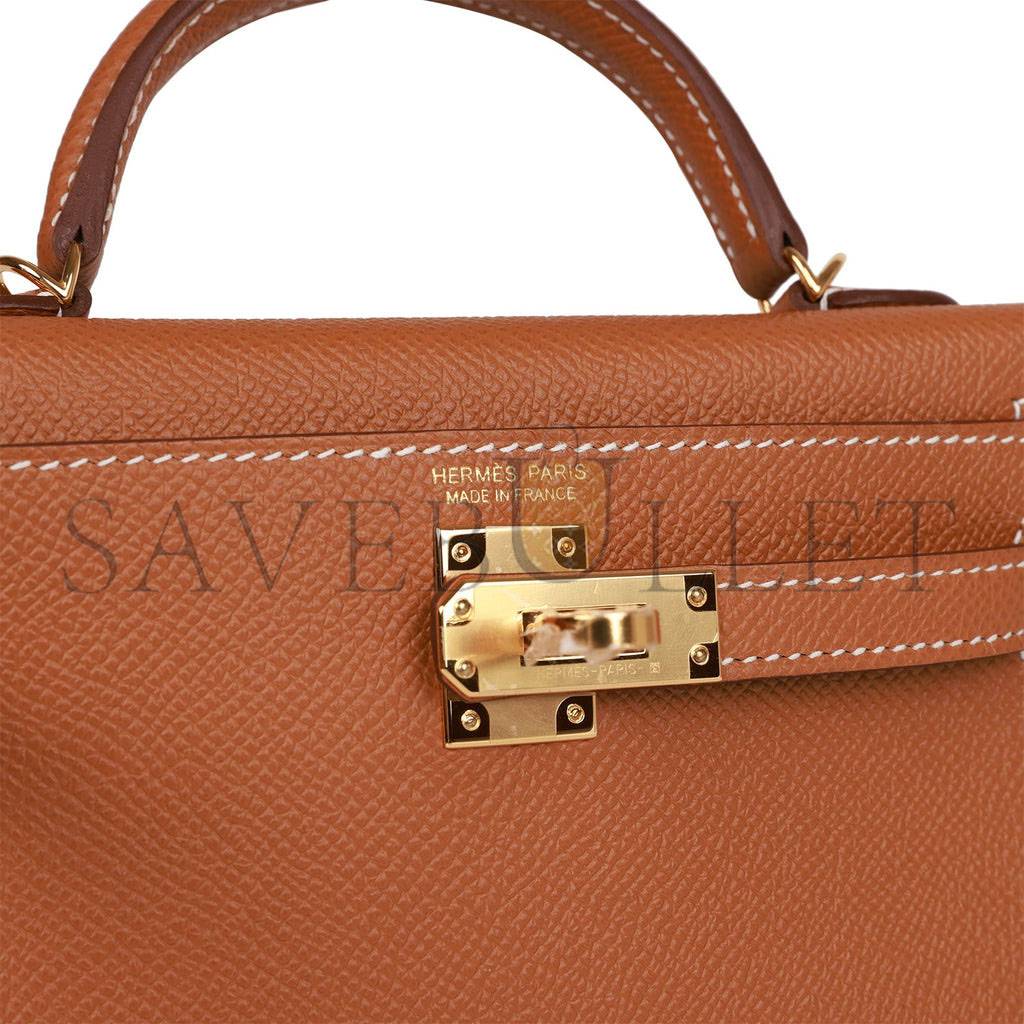 HERMES MINI KELLY SELLIER 20 GOLD EPSOM GOLD HARDWARE 39848783642718(19*12*5.5cm)