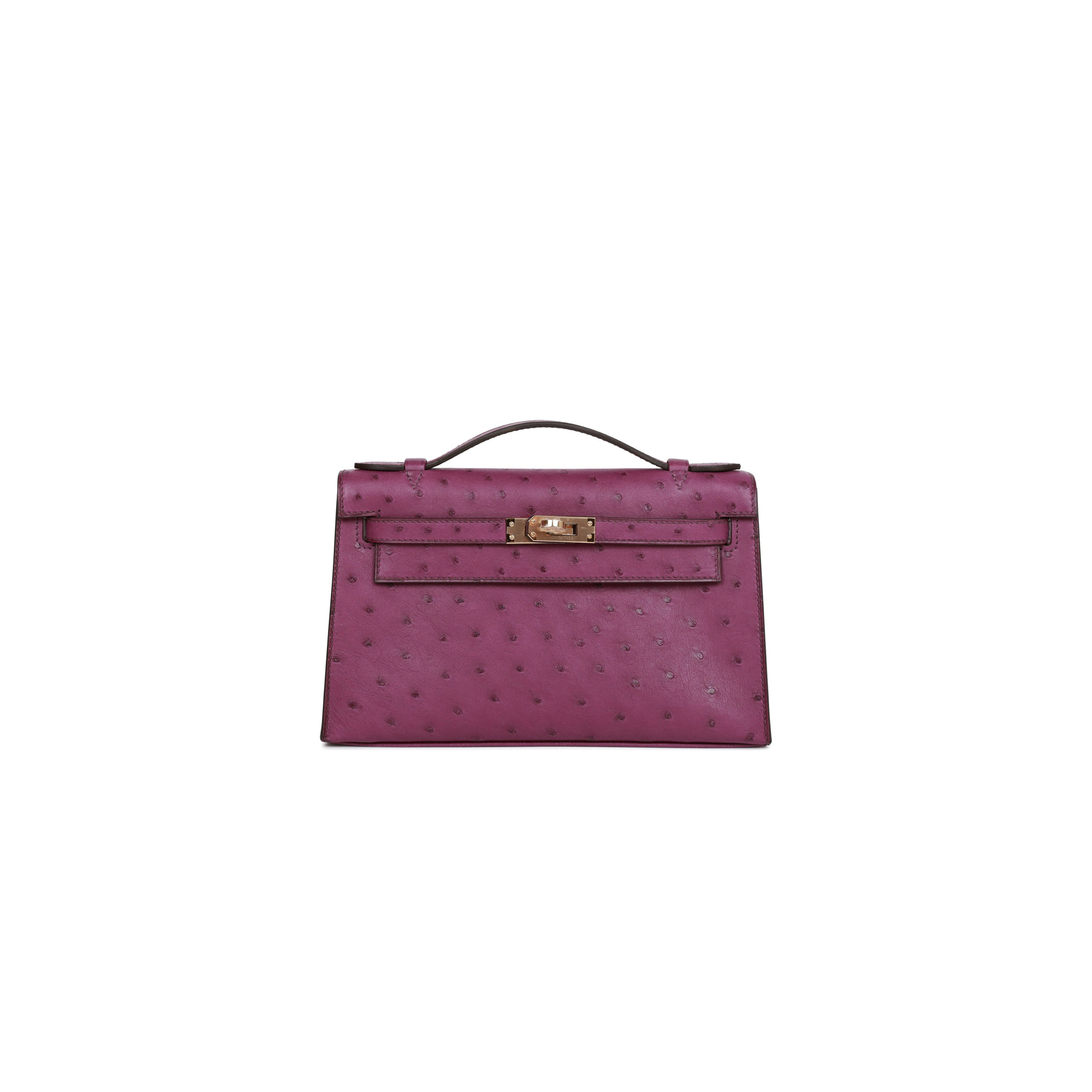 HERMES KELLY POCHETTE ANEMONE OSTRICH PERMABRASS HARDWARE  (22*12*13cm)