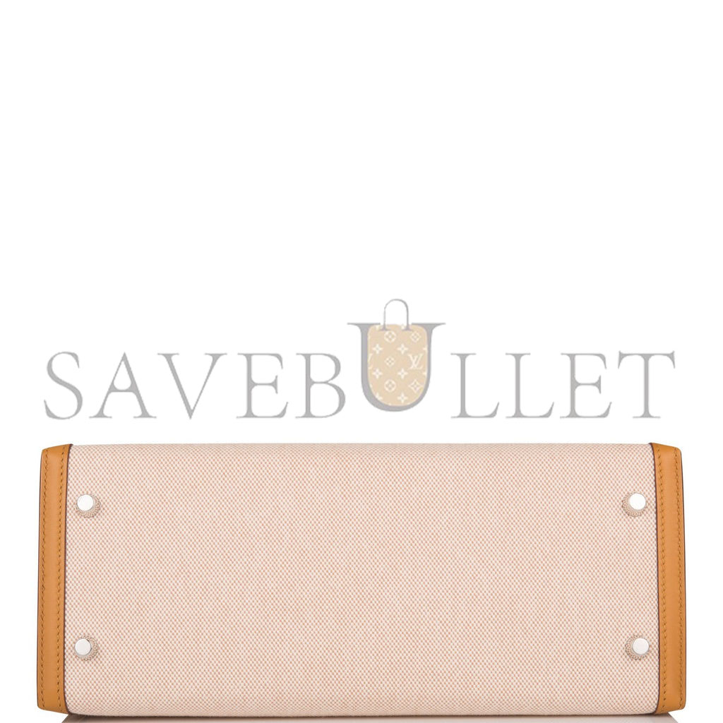 HERMES KELLY SELLIER 28 SESAME TOILE AND SWIFT PALLADIUM HARDWARE (28*22*10cm)