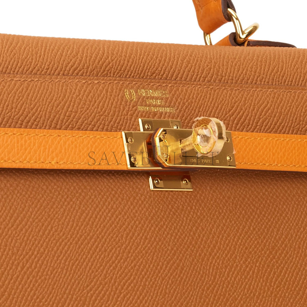 HERMES SPECIAL ORDER (HSS) KELLY SELLIER 25 GOLD AND APRICOT EPSOM GOLD HARDWARE HANDMADE (25*17*7cm)