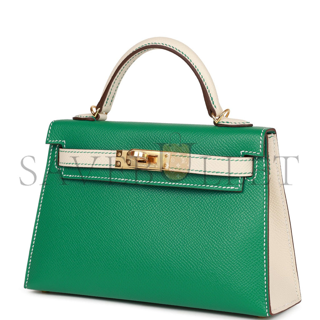 HERMES SPECIAL ORDER (HSS) KELLY MINI SELLIER 20 VERT JADE AND CRAIE EPSOM GOLD HARDWARE (19*12*5.5cm)