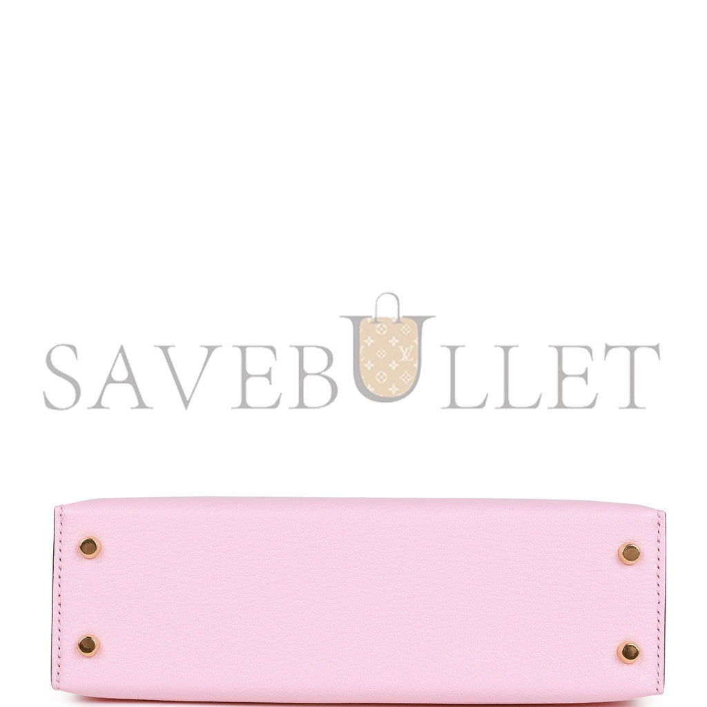 HERMES SPECIAL ORDER (HSS) KELLY SELLIER 20 ROSE SAKURA AND GRIS PERLE CHEVRE GOLD HARDWARE  (19*12*5.5cm)