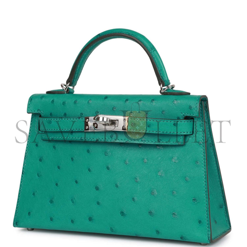 HERMES MINI KELLY SELLIER 20 VERT VERONE OSTRICH PALLADIUM HARDWARE(19*12*5.5cm)