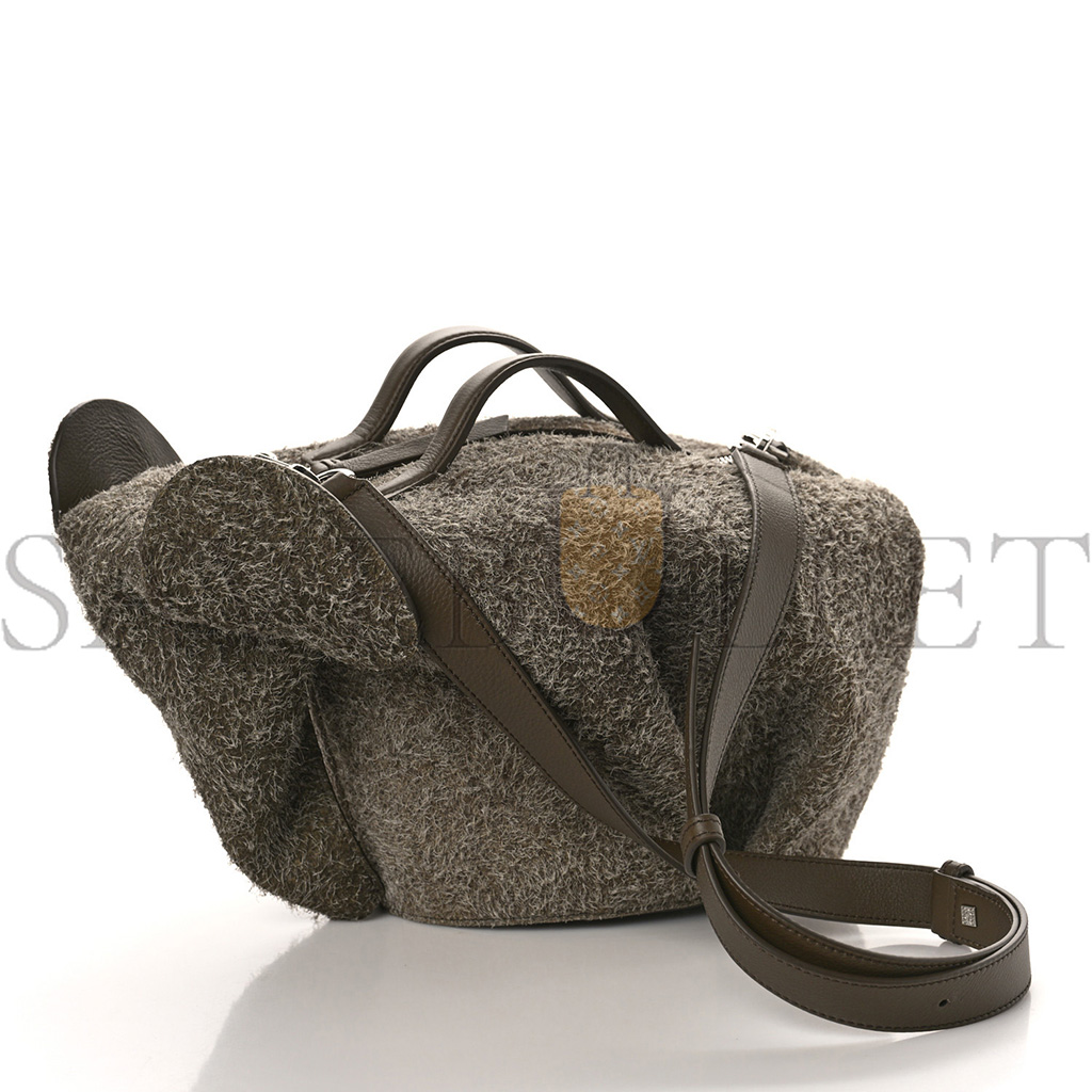 LOEWE BRUSHED SUEDE LARGE ELEPHANT CROSSBODY BAG LICHEN GREY (22*15*10cm)