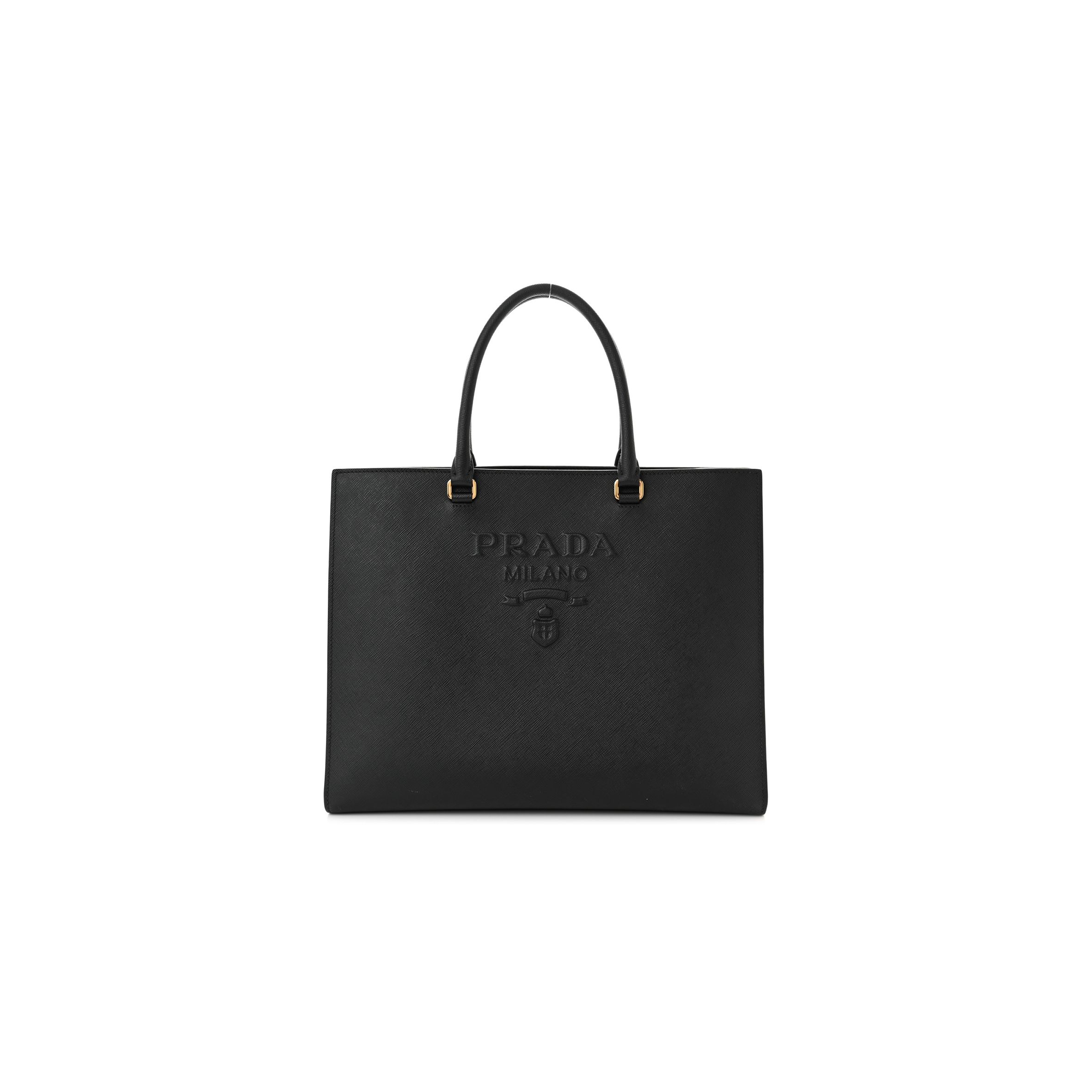 PRADA SAFFIANO LUX EMBOSSED LOGO LARGE SHOULDER BAG BLACK (33*26*11cm)