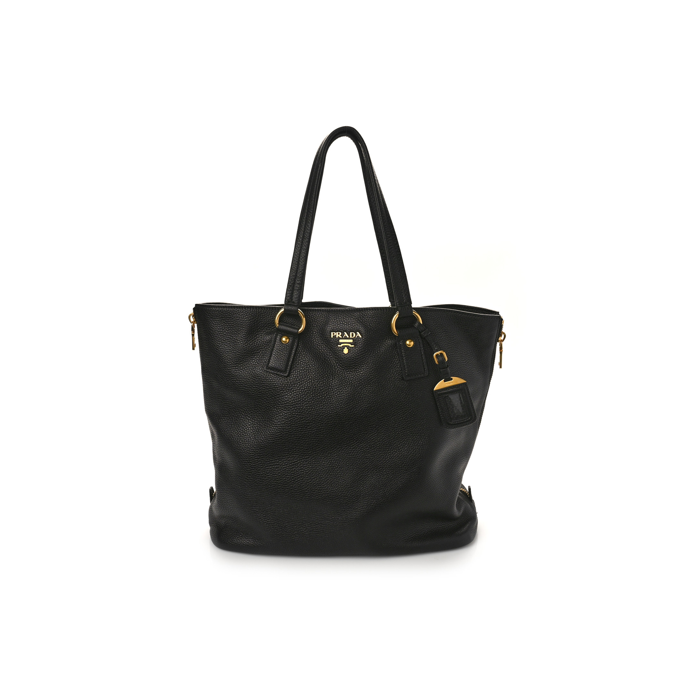 PRADA VITELLO DAINO SIDE ZIP TOTE BLACK (36*30*13cm)