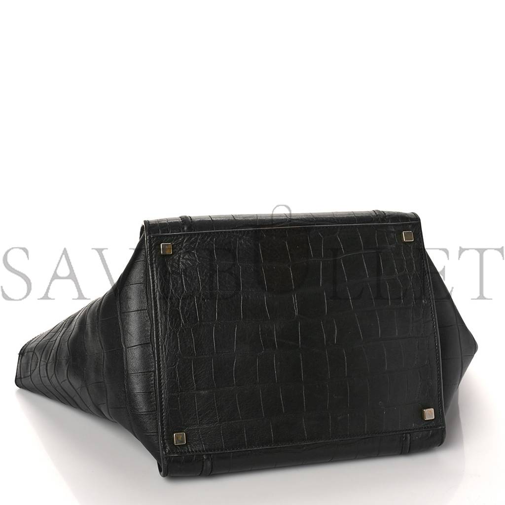 CELINE CROCODILE EMBOSSED CALFSKIN MEDIUM PHANTOM LUGGAGE BLACK (30*27*24cm)