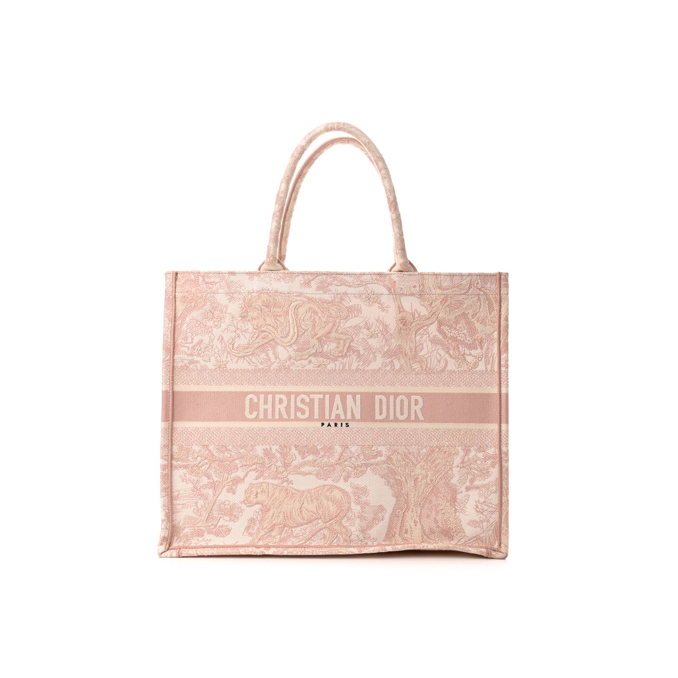 DIOR CANVAS TOILE DE JOUY EMBROIDERED LARGE BOOK TOTE PINK (42*35*10.2cm)