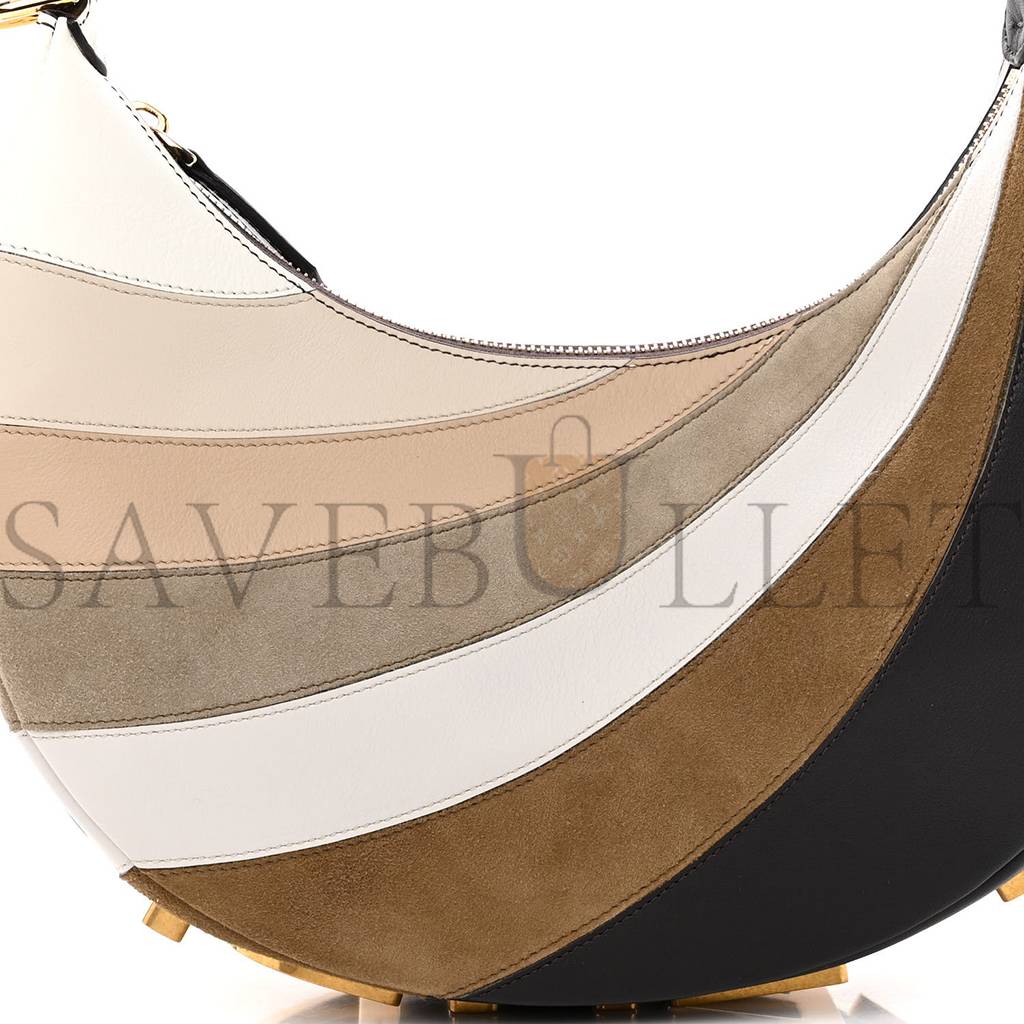 FENDI VITELLO SETA GOATSKIN SUEDE RAINBOW INLAY SMALL FENDIGRAPHY HOBO BAG GRIGIO MULTICOLOR EBANO (28*23*8cm)