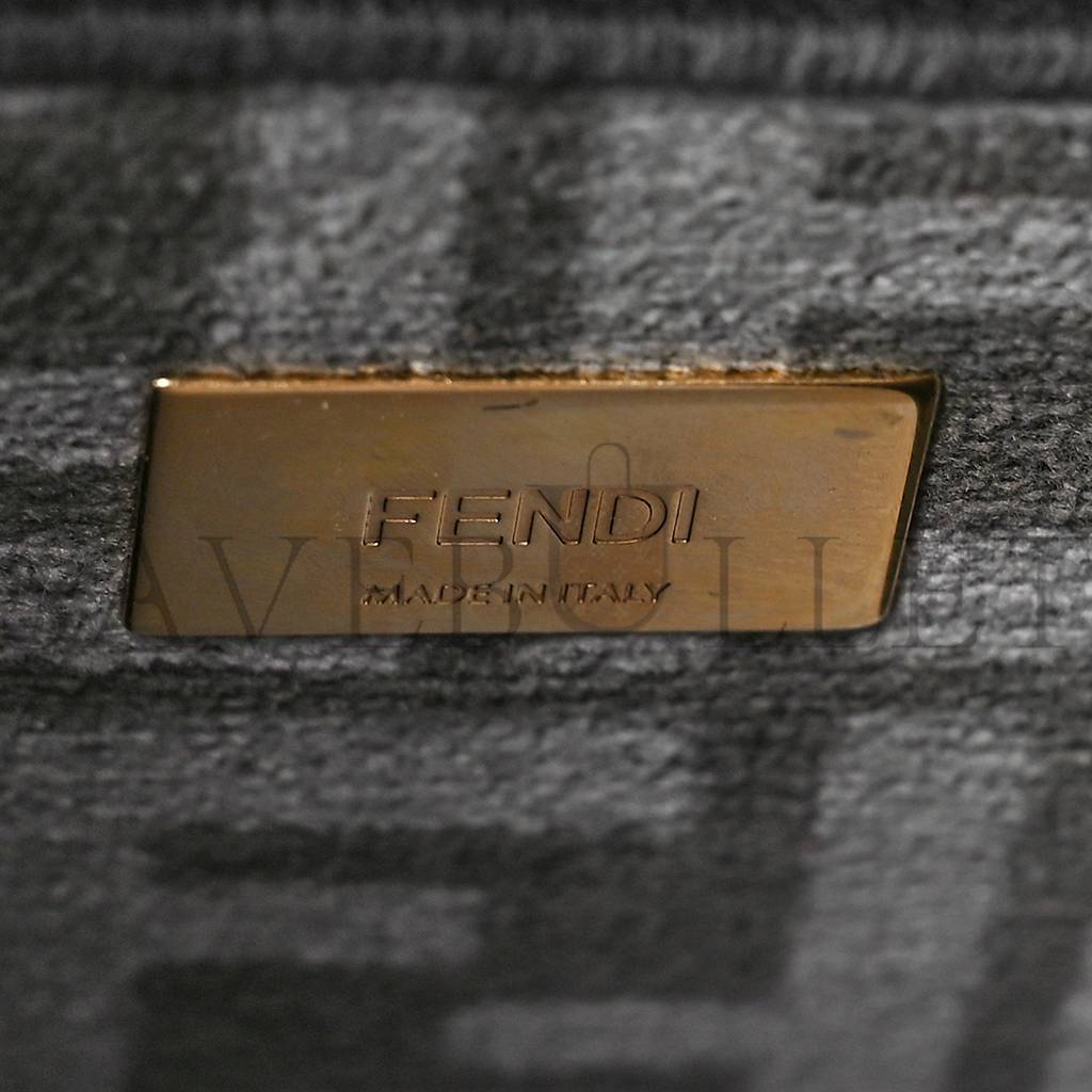 FENDI VITELLO SETA CHENILLE FF MINI PEEKABOO ICONIC SATCHEL ANTHRACITE ASFALTO (23*17*11cm)